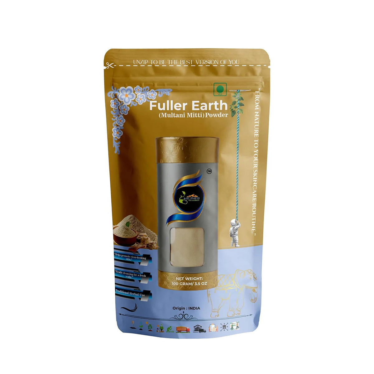 Multani Mitti (Fuller's Earth) Powder 100g pouch by Ruphe19 Naturenest