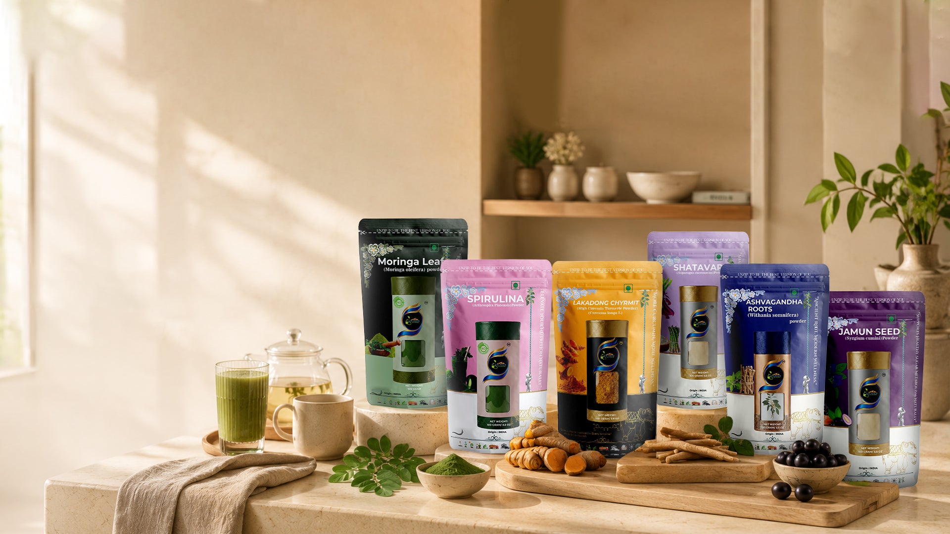 Ruphe19 product collection on warm shelf